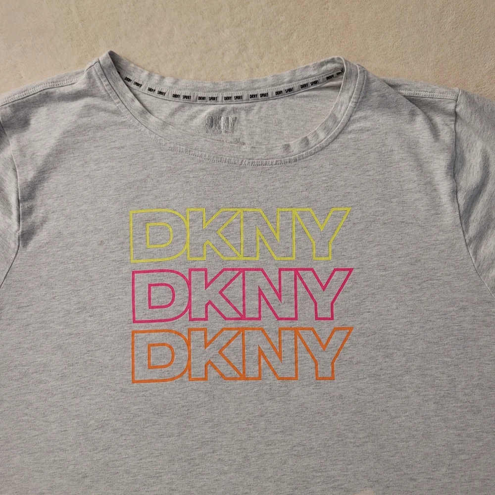 DKNY Sport Cotton Stretch Plus Size Tee Neon Logo Pink Orange Yellow Light Grey - Picture 11 of 12